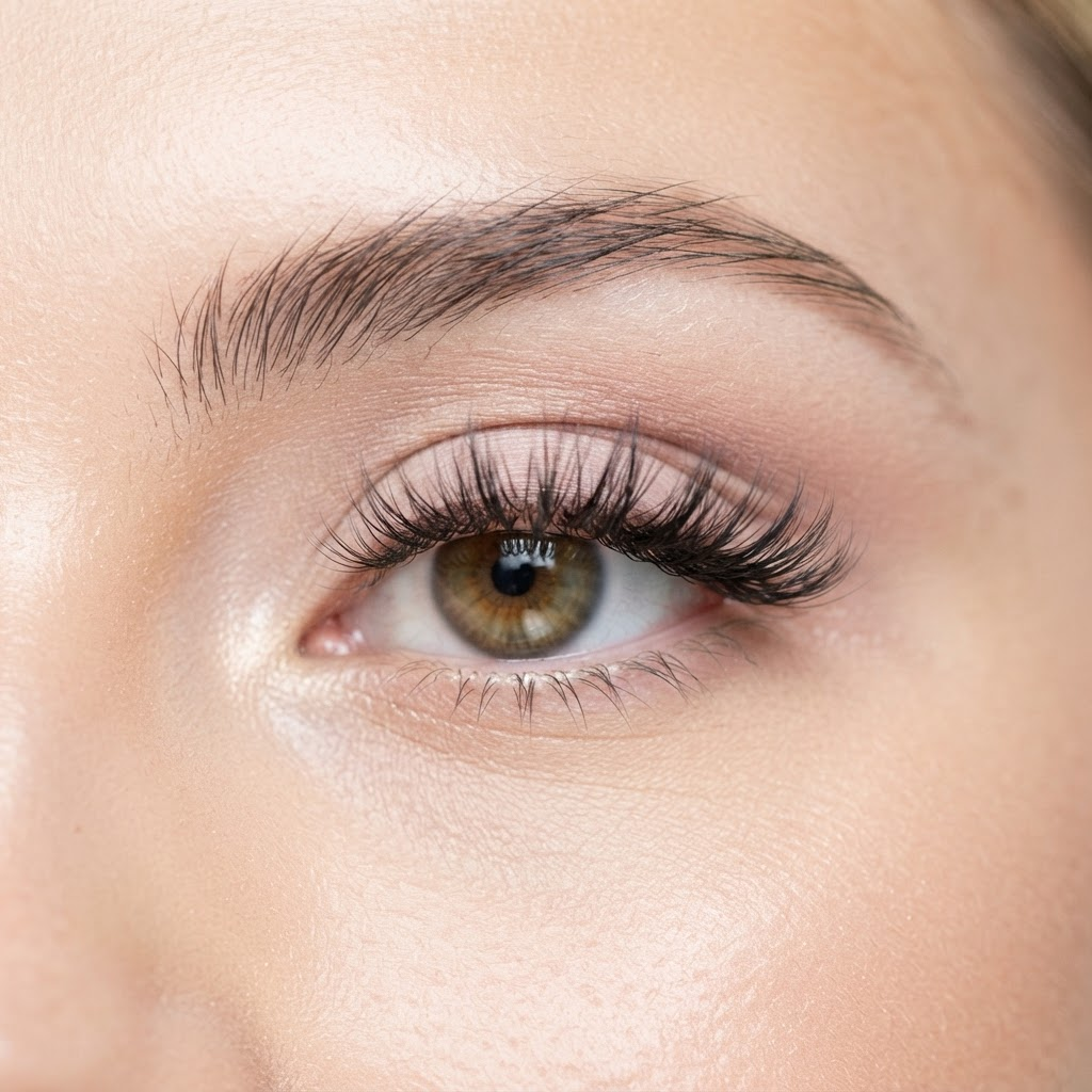 Hybrid lash extensions close-up result