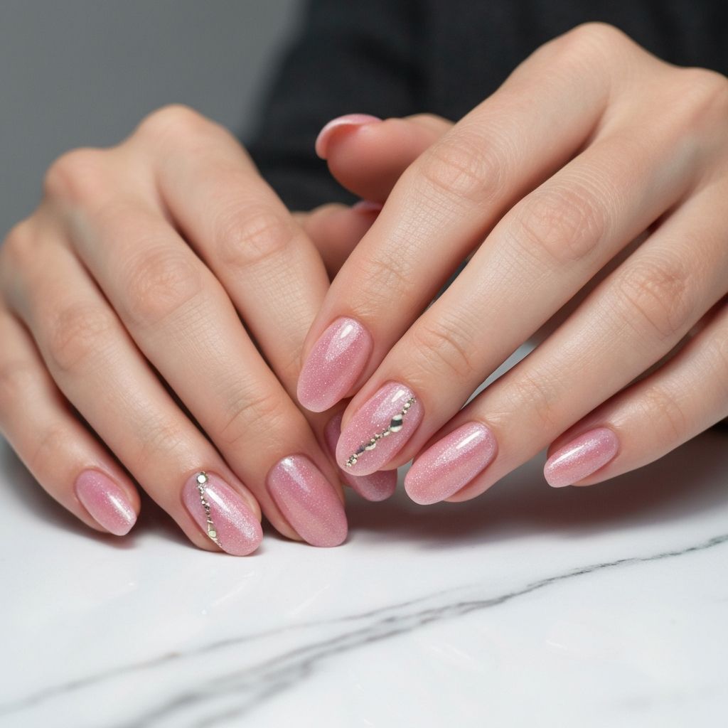 Gel nail art in pink tones