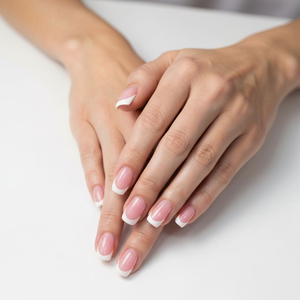 French manicure on clean background