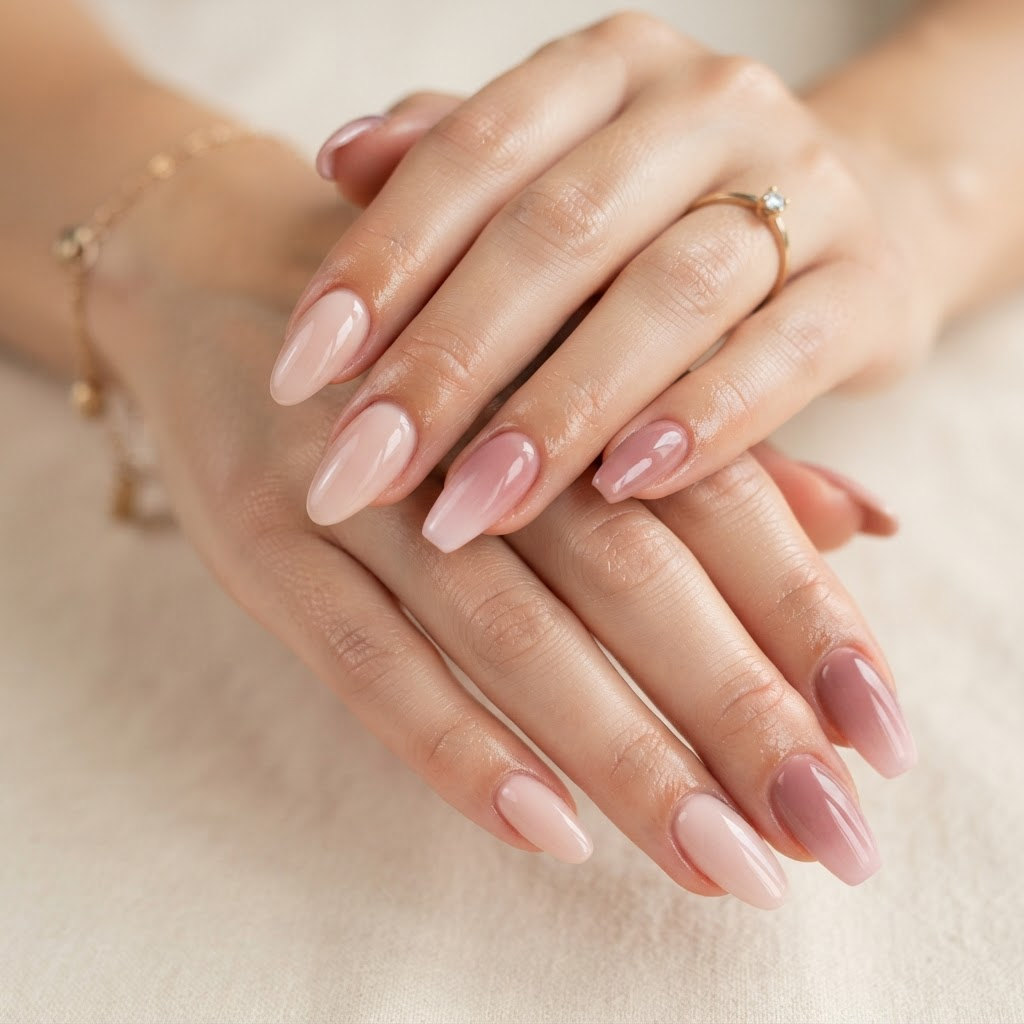 Acrylic nail extensions in almond and coffin shapes
