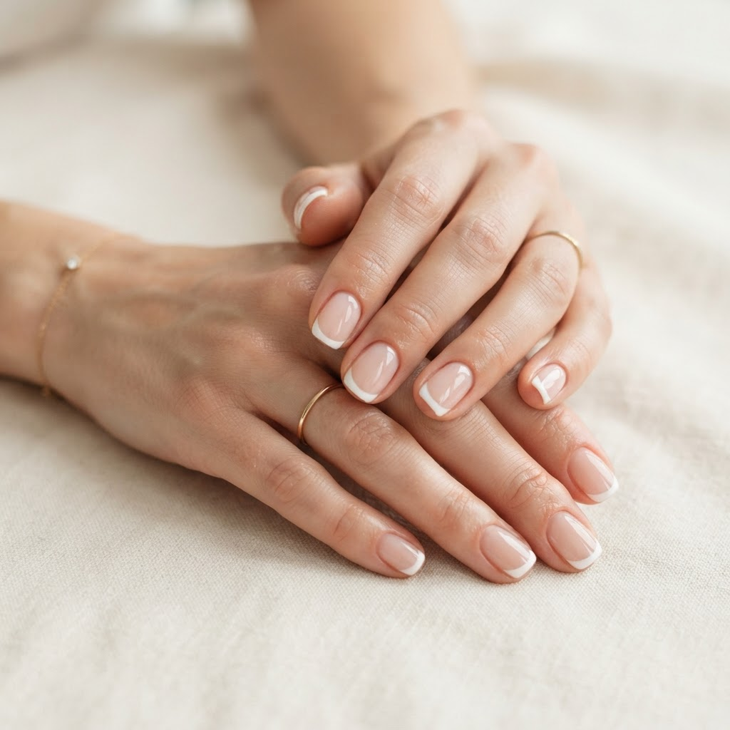Elegant French manicure with white tips