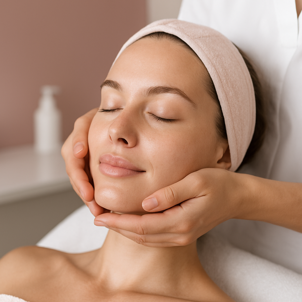 Relaxing facial treatment with glowing skin